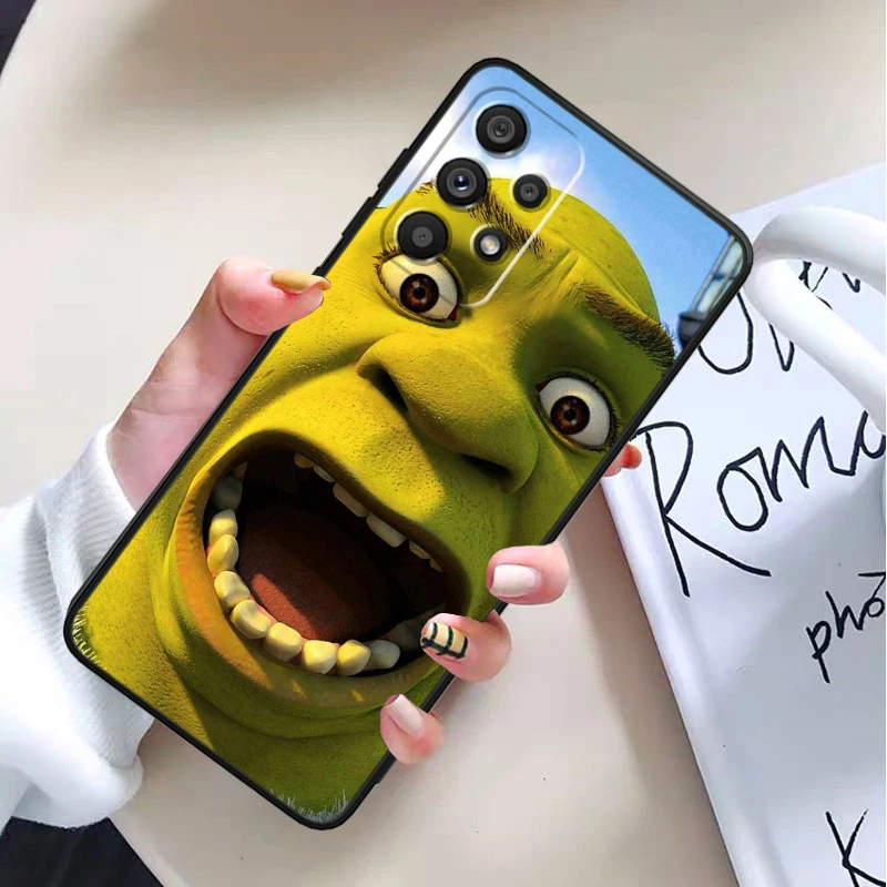 Kreskówka śmieszne Shrek dla Samsung Galaxy A73 A72 A55 A54 A53 A52S A34 A33 A32 A24 A15 A05S TPU czarne etui na telefon