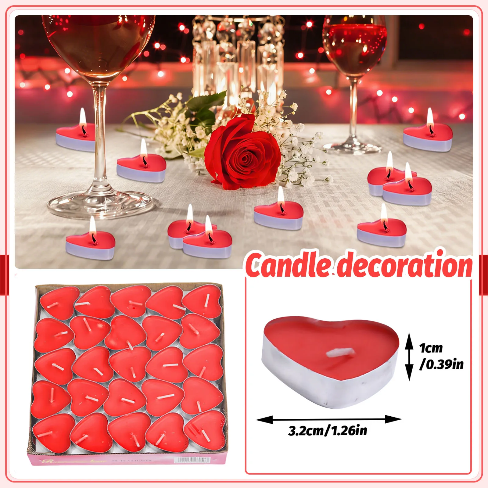 50pcs Heart-Shaped Candles - Long-Lasting Burn Time, Perfect for Valentine'S Day Wedding Birthday Decorations Candle Sets