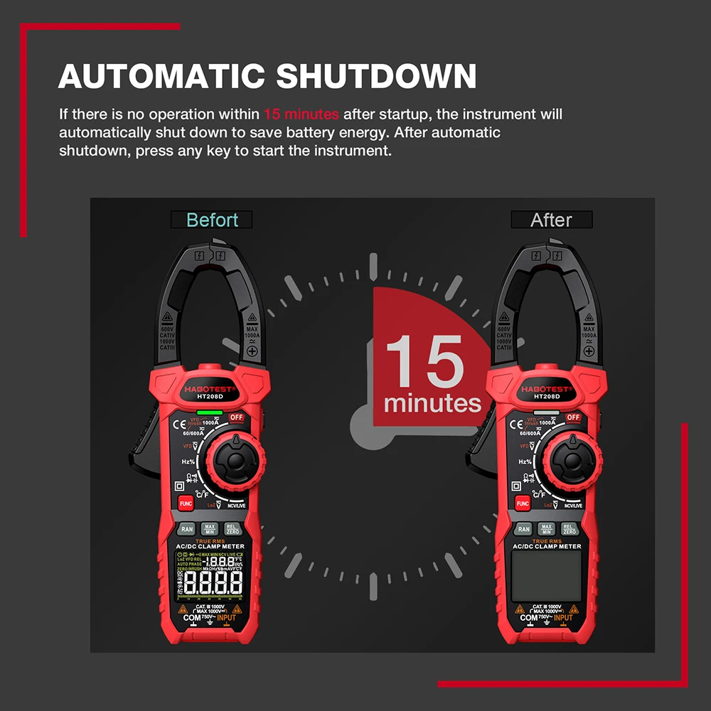 HT208A/D AC/DC Digital Clamp Meter Meter Multimeter Voltage Current True RMS High Precision Capacitance TEMP NCV Ohm Hz Tester