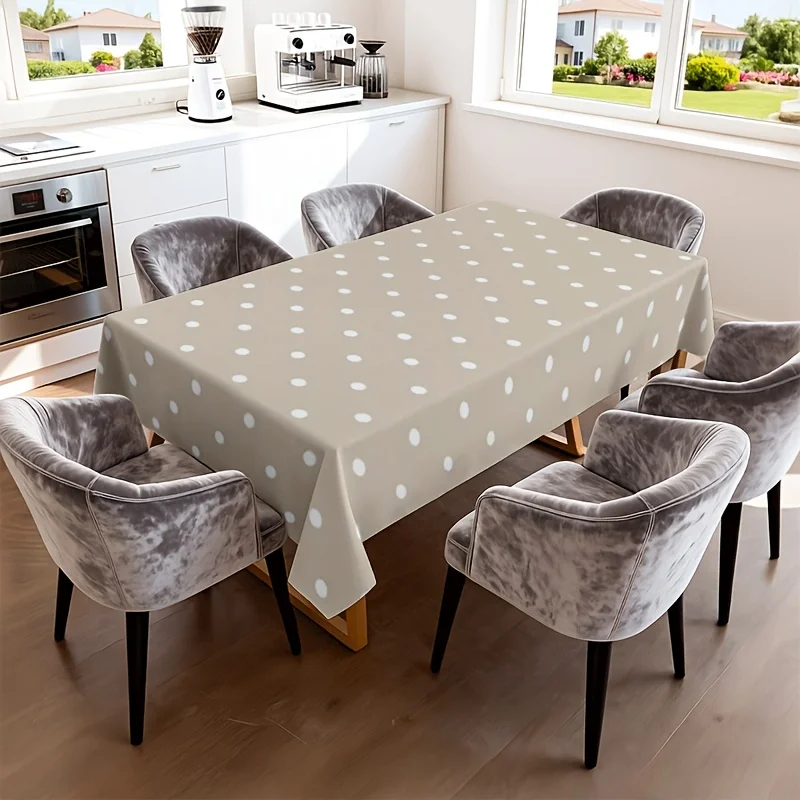 Khaki-themed white polka dot tablecloth, durable polyester tablecloth