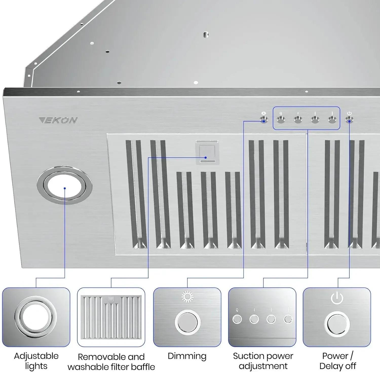 Range Hood Insert, EKON NAB01-30IN 900CFM Built-in Range Hoods Ducted/Ductless with 4-Speed Soft Touch Panel Control