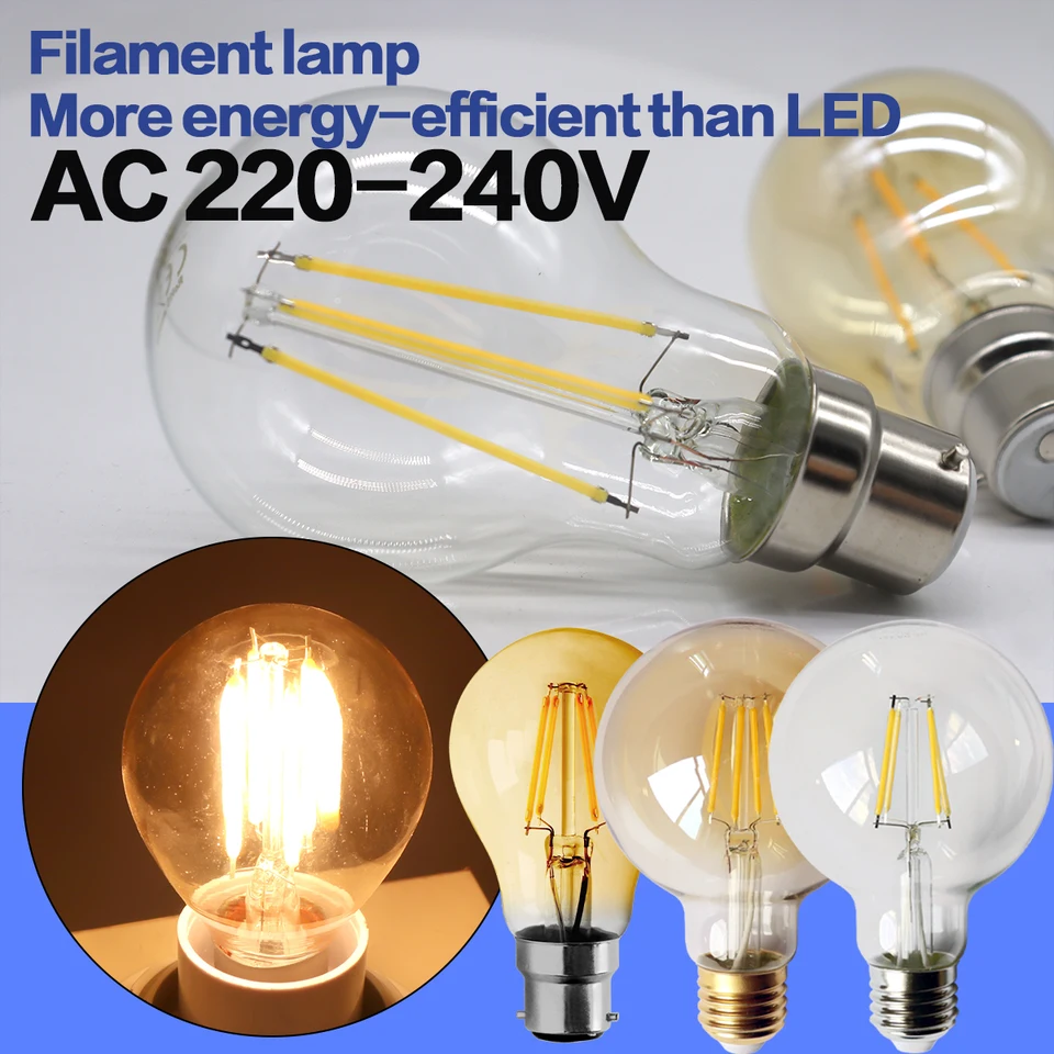 3pcs Retro Led Light Bulb E27 B22 E14 C35 A60 ST64 AC220-240V Edison Filament Bulb Vintage Warm Glass Lamp Lighting Indoor Light