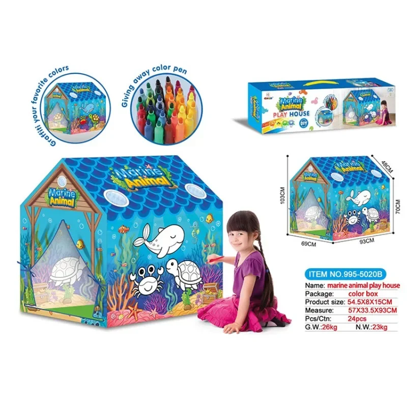 子供用DIY落書き手描きテント-屋内ゲームハウス＆屋外親子アクティビティテント小さな子供用手描きプレイハウス