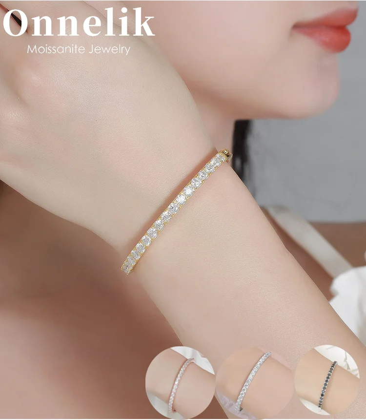 

Onnelik 925 Sterling Silver Full 4mm/0.3ct D Color Moissanite with GRA Bracelet for Women High Quality Sparkling Luxury Jewelry