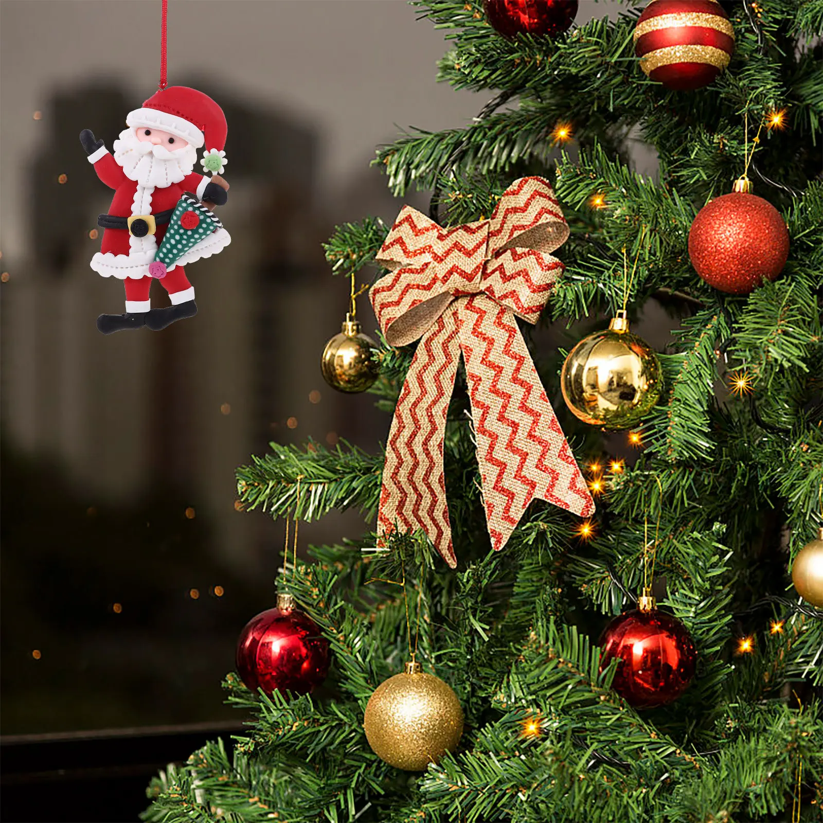 

Christmas Tree Hanging Ornament Santa Claus Handmade Polymer Clay Xmas Tree Decoration Hanging Xmas Party Decor