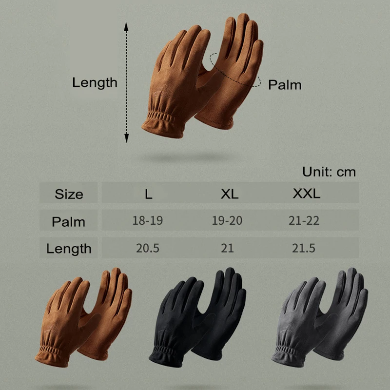 New Winter Keep Warm Touch Screen Plus Velvet Inside Suede Mens Gloves Fashion Simple Solid Thicken Man Outdoor Cycling Drive