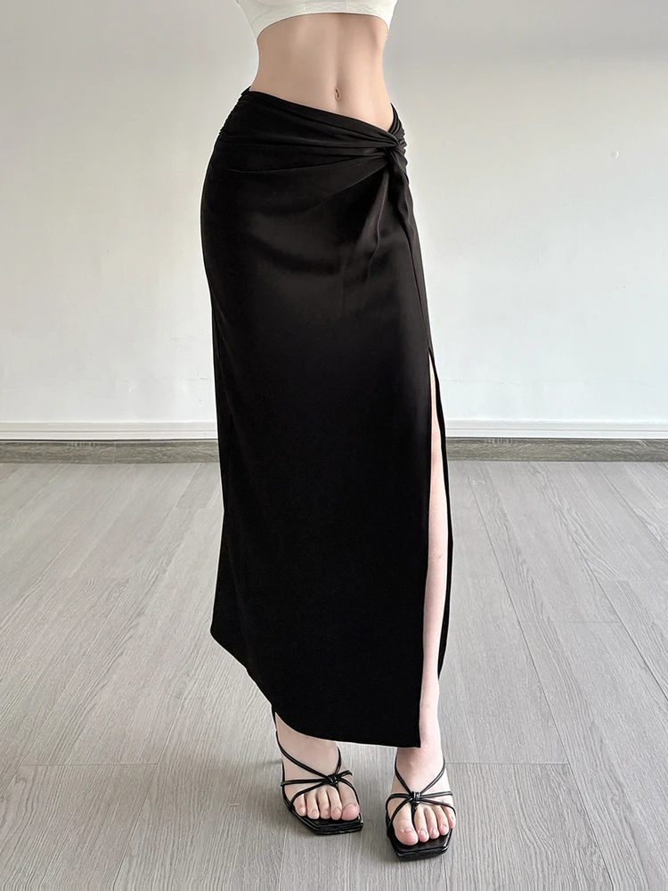 

Weird Puss, облегающая юбка с высоким разрезом и узлом для женщин, модная облегающая юбка, повседневная юбка из полиэстера с низкой талией