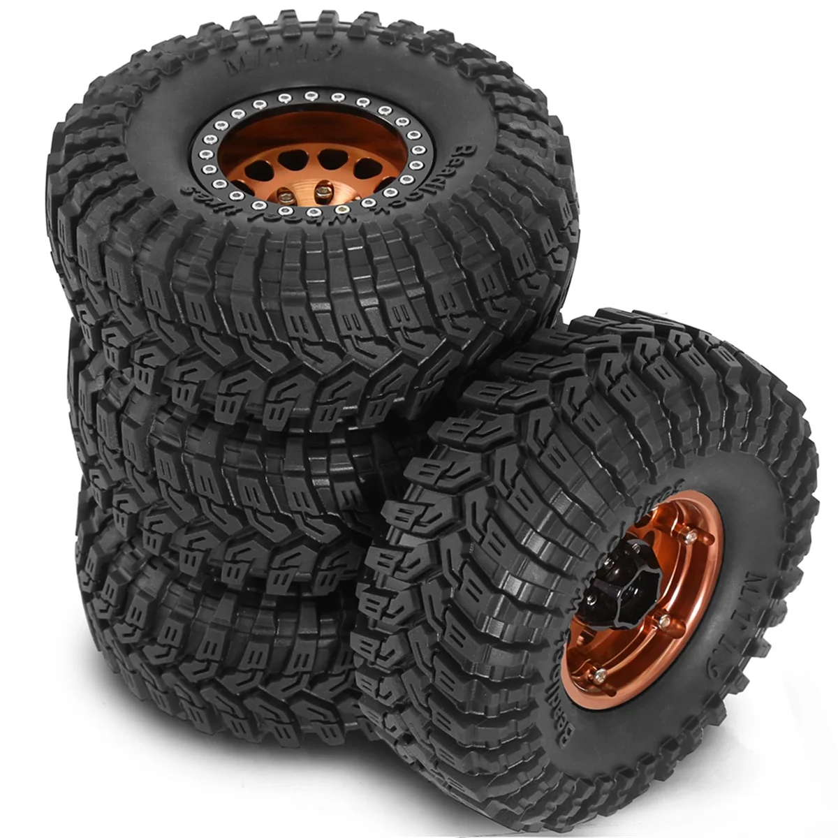 A72P 4PCS 1.9 Metal Beadlock Tires Claw Mud Terrain Wheel Tires for FCX10 Axial SCX10 Pro SCX10 UTB18 TRX4 Copper Color