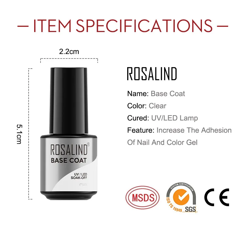 Rosalind Top Base Coat Gel Polish Uv Losweken Versterken 7Ml Vernis Semi Permanente Nail Art Manicure Gel Vernis primer Base Coat