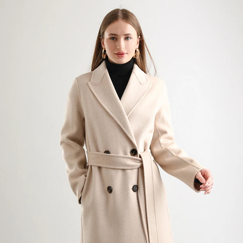 2024 Casual High Quality Coat Double-sided wool Long women\'s loose-fitting lapel 100% wool coat