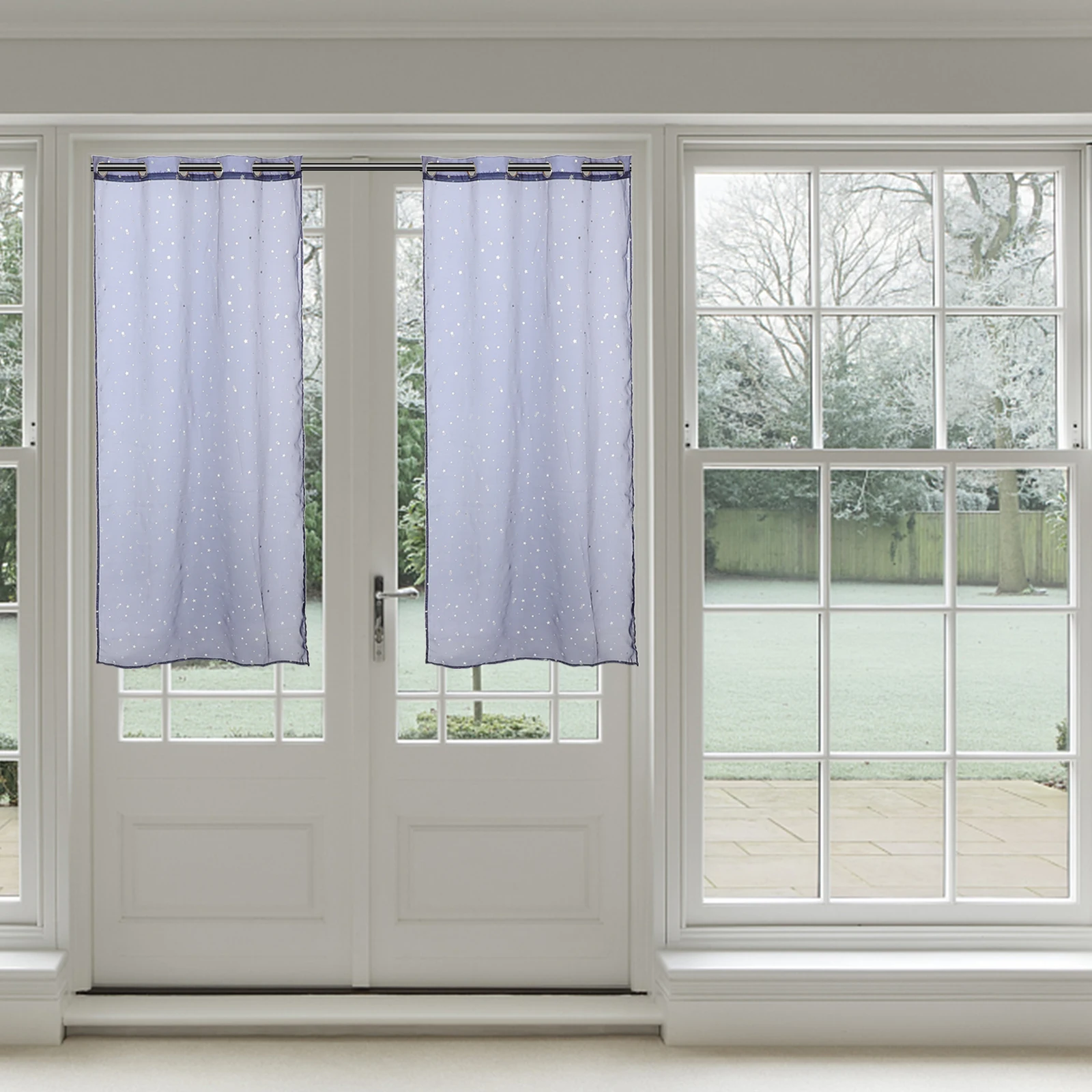 

1pcs Silver Foil Window Sheer Curtains 100X200Cm Navy Blue Polyester Fiber Sunlight Filtering Decorative For Bedroom Bathroom