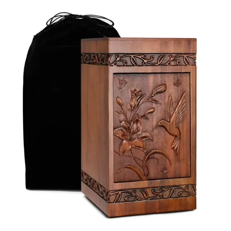 Handcrafted Wooden Cremation Urns for Human Ashes Tree of Life Funeral Urn Adult Female Male Pet Dog Box Casket with Velvet