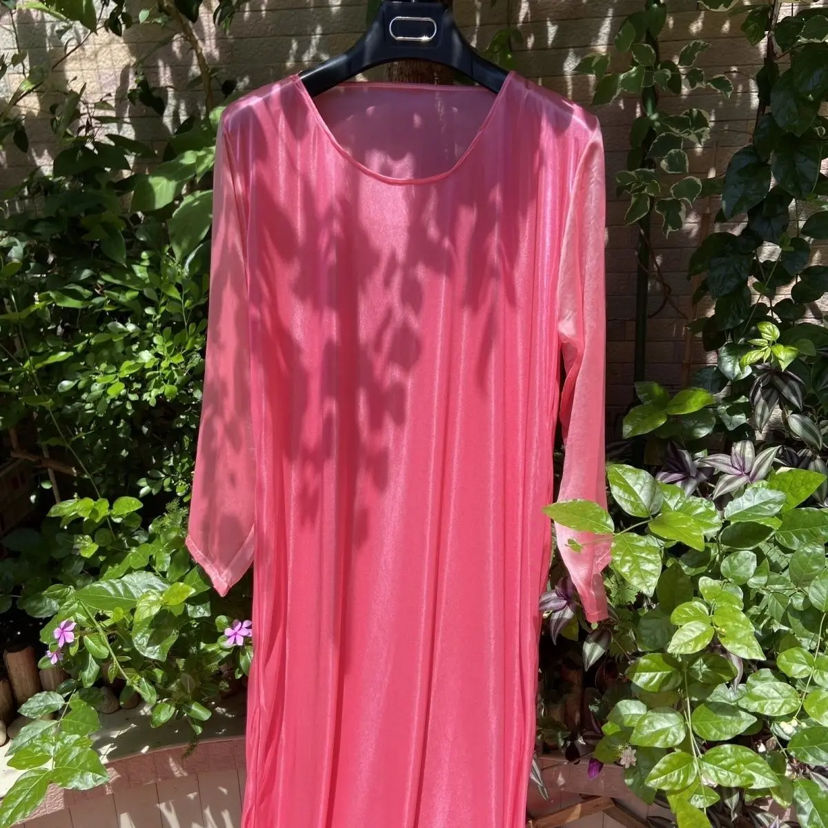 광택 있는 아이스 실크 여성 새틴 메쉬 롱 맥시 드레스 유니섹스 우아한 드레스