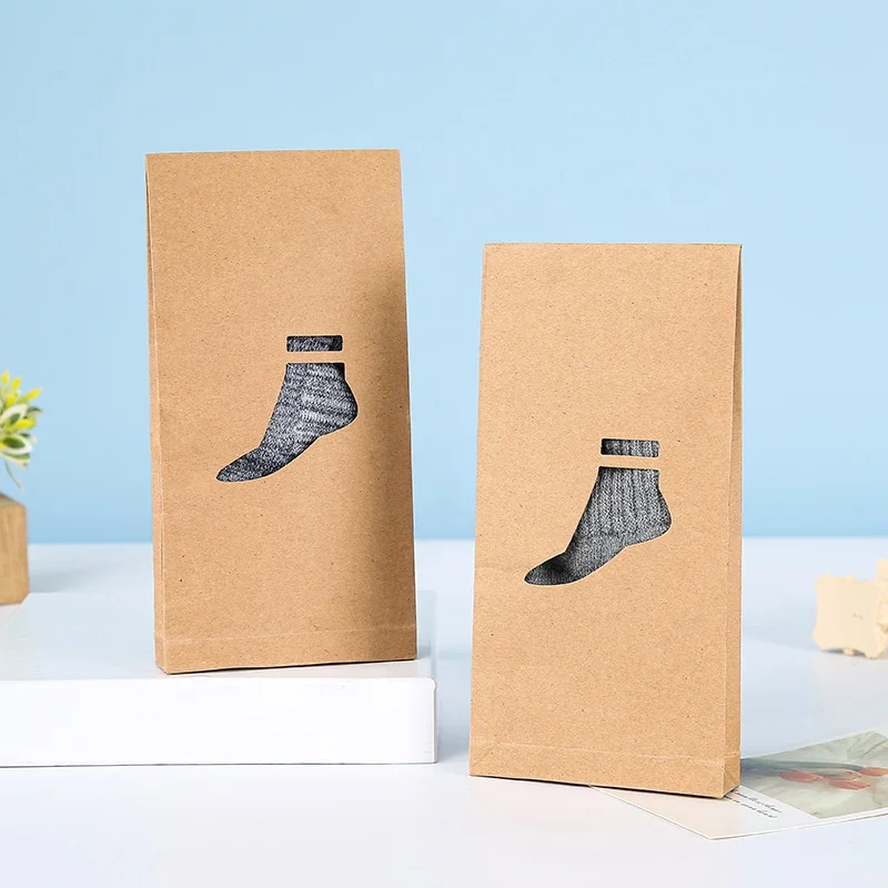 Customized product、Eco Friendly Envelope Custom Logo Brown Kraft Paper Sock Box Craft Sock Packaging With Window