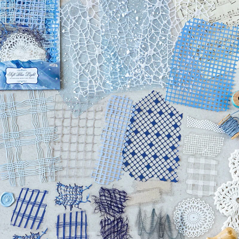 Mr. Paper 23pcs Paper Mesh Series Mixed Material Craft Kit DIY Collage Notebook Frame Greeting Card Calendar Mobile Phone Case