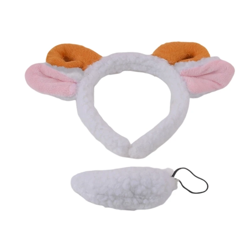

652F Adults Kids Plush Cartoon Animal Ear Headband Tail Sheep Costume Birthday Party Christmas Halloween Cosplay Costumes