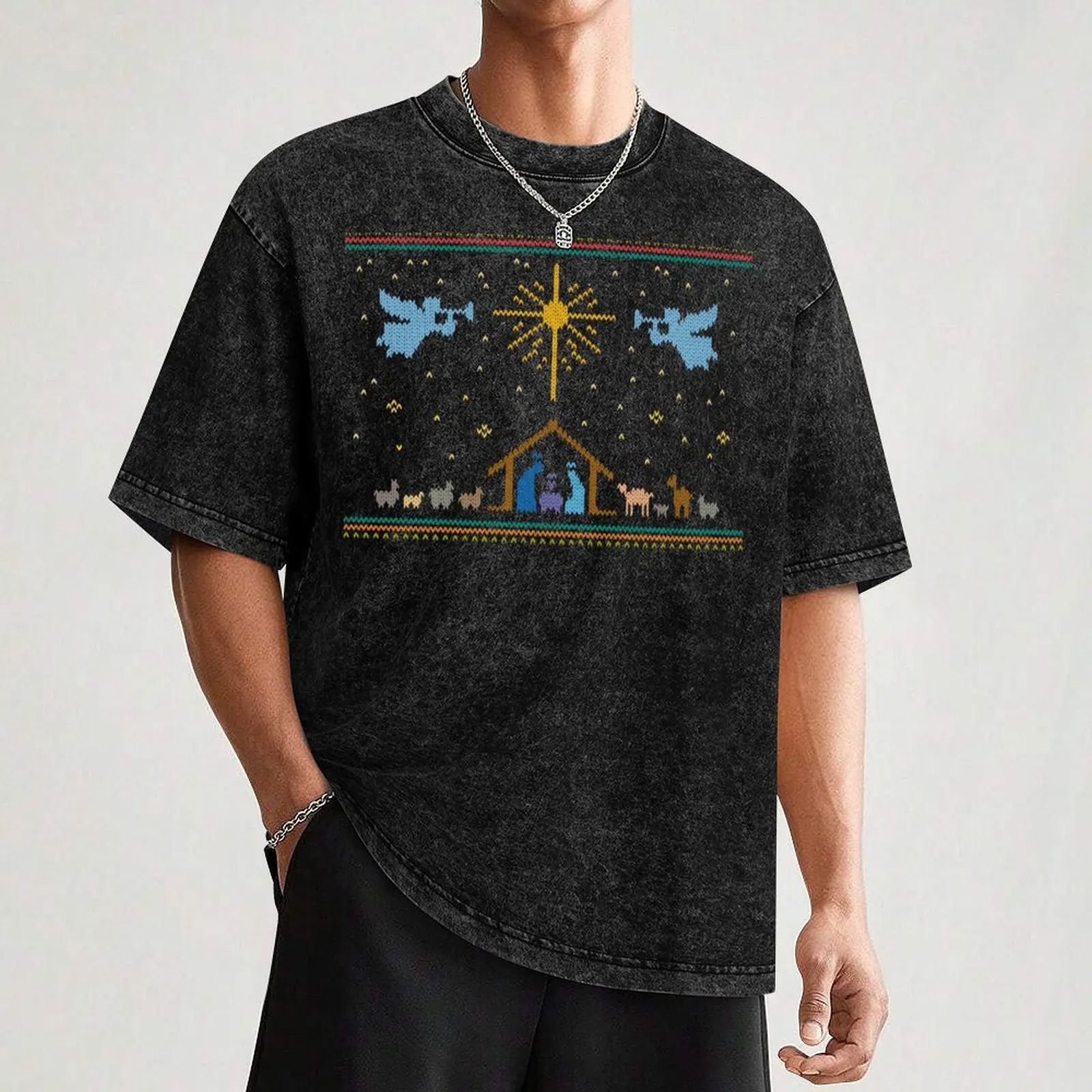 Knitted Nativity - Ugly Merry Christmas Sweater Knit Manger T-Shirt customizeds cute tops mens graphic t-shirts pack