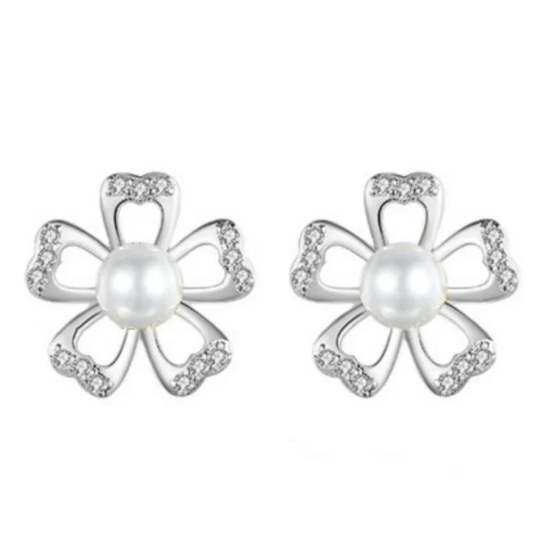 Top Grade 925 Sterling Silver Needle Earrings Female Party Accessories Fashion Pearl Flower Earring For Girlfriend Birthday Gift