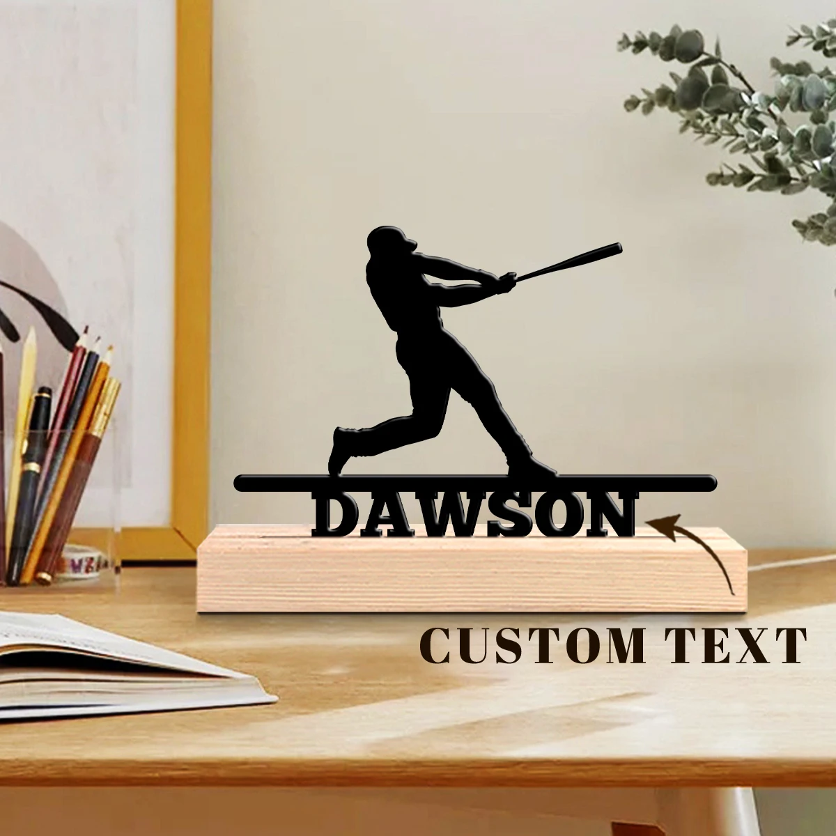 1pc Metal Desktop Decoration Customizable Content With Wooden Base Desk Ornaments for Study Rooms,Bedrooms,and Offices