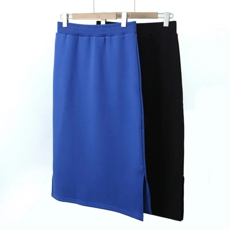 4XL Plus Size Skirts Women Good Quality 2022 Autumn Winter Twill Fleece Warm Temperament High Waist Split MD-Length Bottoms