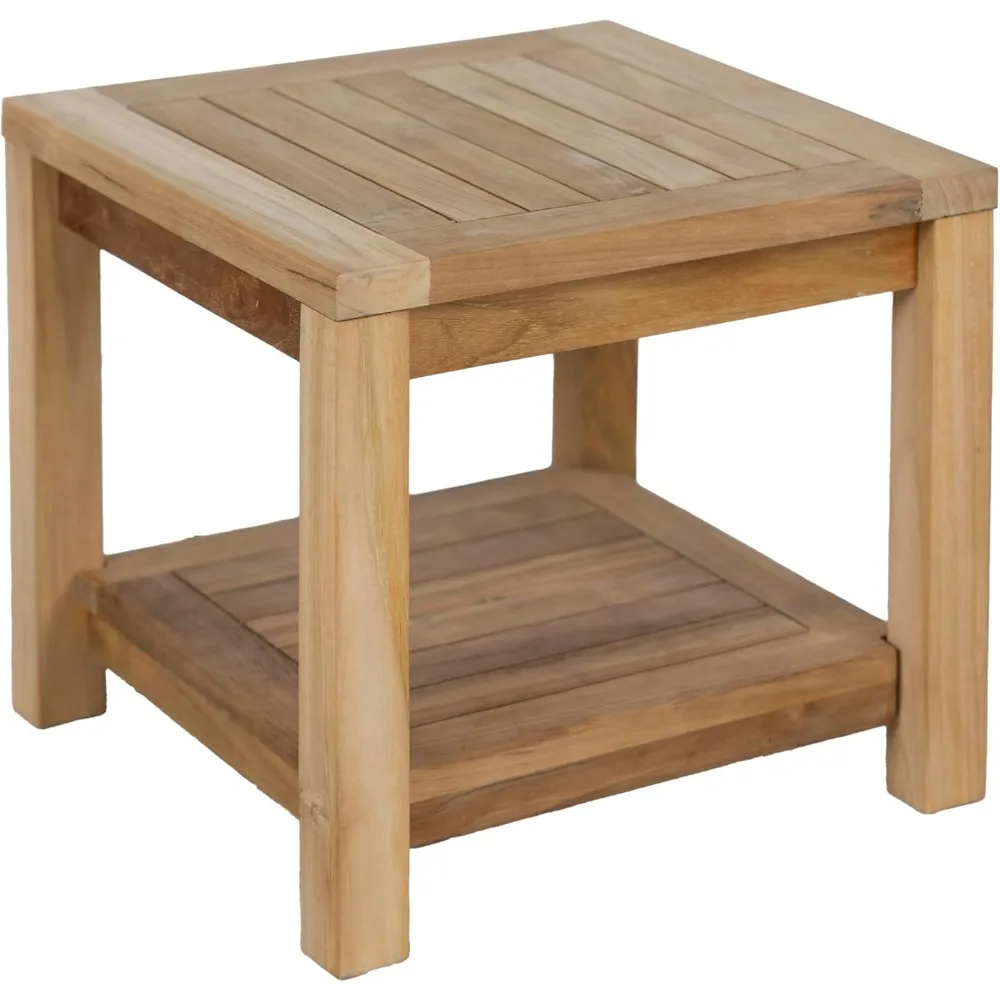 

Teak Wood Side Table with Storage, Indoor and Outdoor Wooden Furniture for Deck