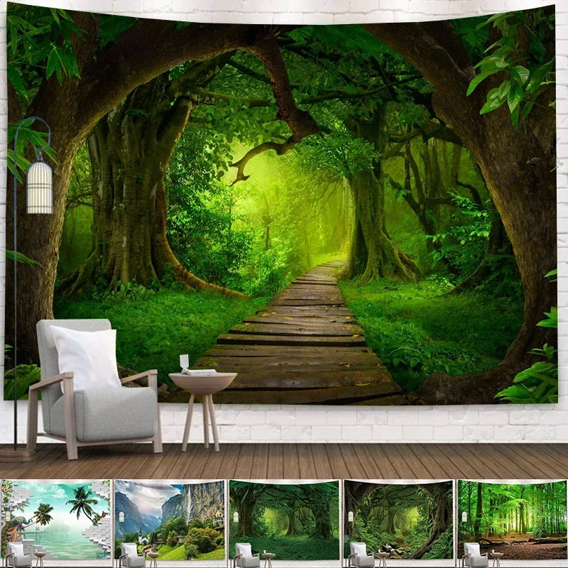 Home Decor Tapestry Beautiful Landscape Sunlight Through Forest  Wall  Sofa Bedroom Dorm
