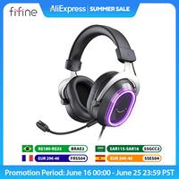FIFINE RGB Gaming Headset with 7.1 Surround Sound & Dual Sound Card for PC/PS4/5,Over-Ear Headphone with Detachable Mic - H13