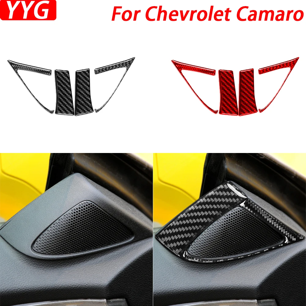 

For Chevrolet Camaro 2010-2015 Real Carbon Fiber Front Door Speaker Panel Trim Cover Car Interior Decoration Accessories Sticker