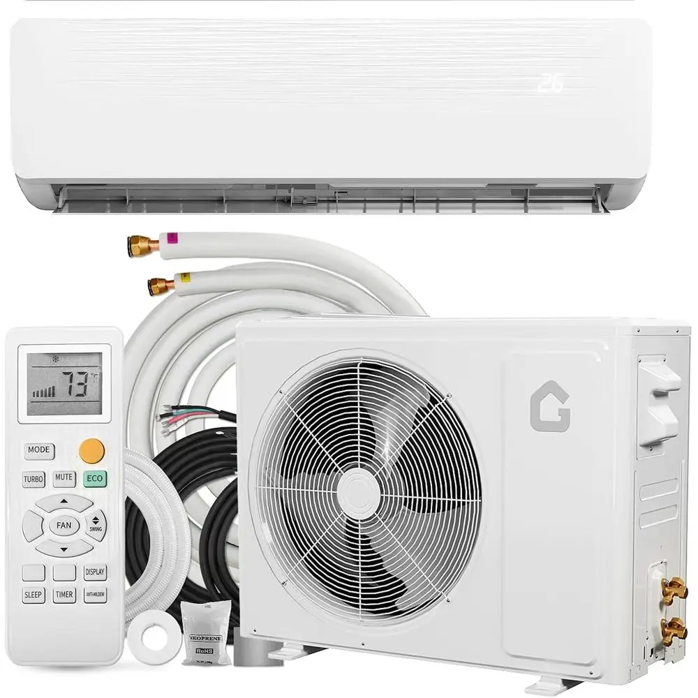 

9000 Mini Split AC w/Remote Control19 SEER2 Cools Up to 450 Sq. t,DuctlInverter Mini Split System w/0.75 Ton Heat Pump Pre-Charg