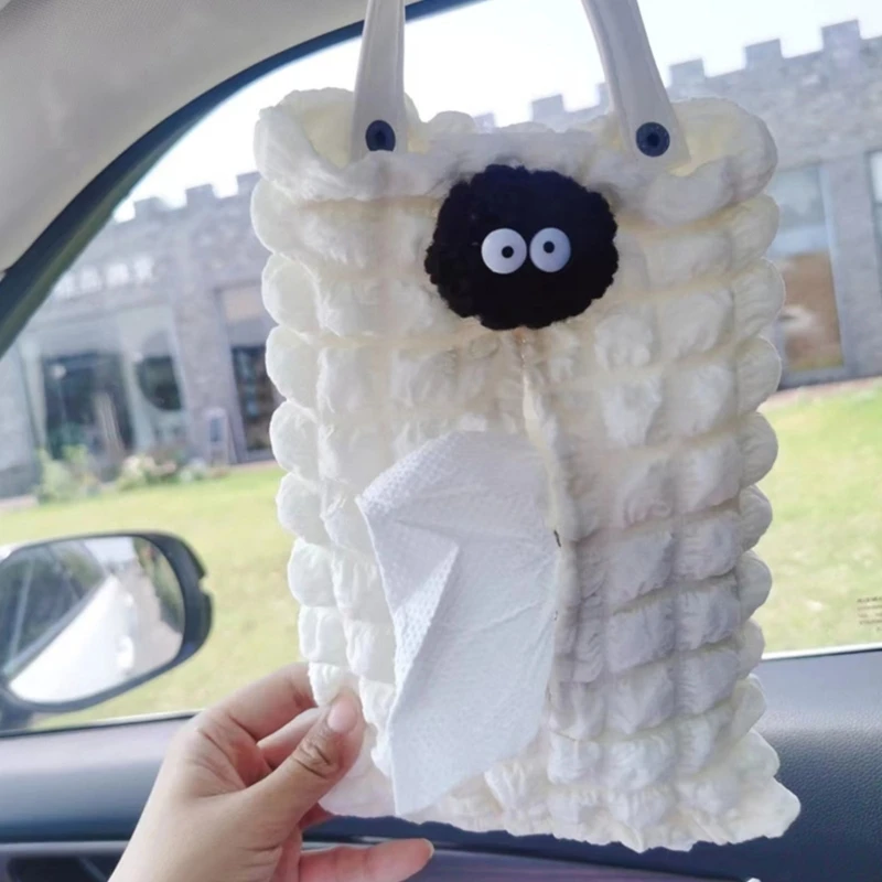 Car Backrest Cartoon Tissue Box Car Interior Accessories Tissue Storage Holder Bag Hanging Cover Tissue Wipes Box Case