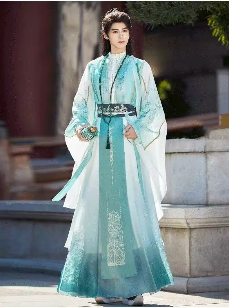 

Vintage Fairy Martial Hanfu Dress Men Women Traditional Chinese Large Sleeve Long Robe Halloween Cosplay Clothing Stage Suit COS