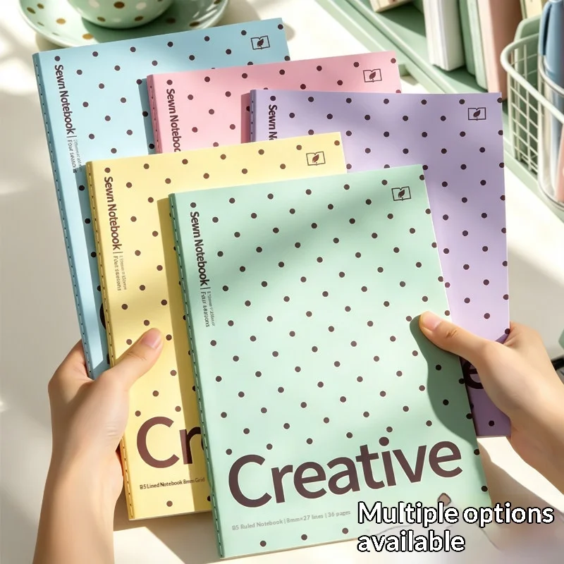 Color Polka Dot Lay‑Flat Thick Notebook Aesthetic Journal Notepad for School Office Travel Diary Writing Gift
