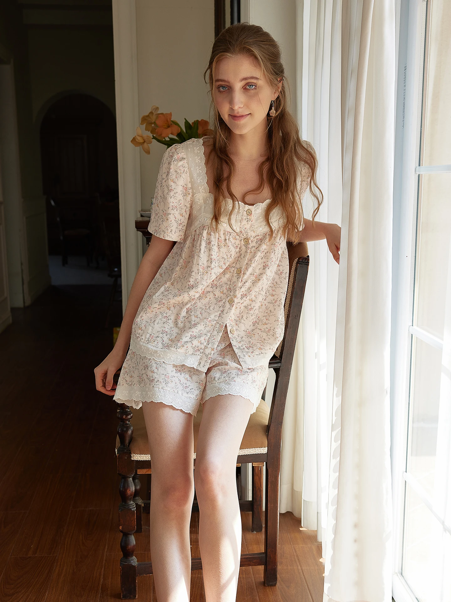 ropa-de-dormir-de-manga-corta-con-encaje-de-algodon-puro-rosa-para-mujer-ropa-para-el-hogar-de-primavera-ropa-para-exteriores-de-verano-estilo-romantico-corte-holgado