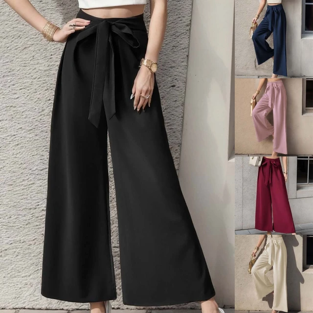 Womens Wide Leg Palazzo Pants High Waisted Adjustable Tie Knot Flowy Trousers Pants for Women Work Casual High Waist AliExpress