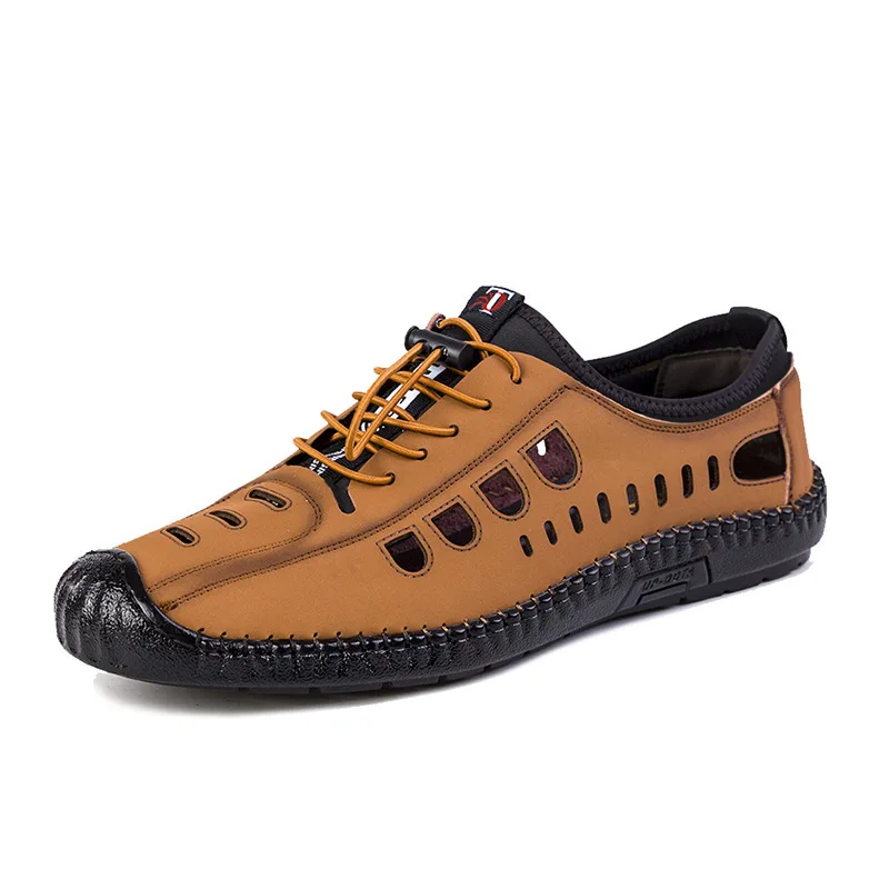 

Summer new sandals men's style beach outdoor hollowed out leather sandals soft soled breathable casual loafers shoes M265