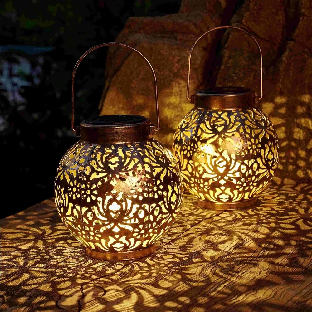 

Set of 2 Solar Lanterns Outdoor Hanging Decorative Lights for Garden Patio Porch Decorations. (Bronze)