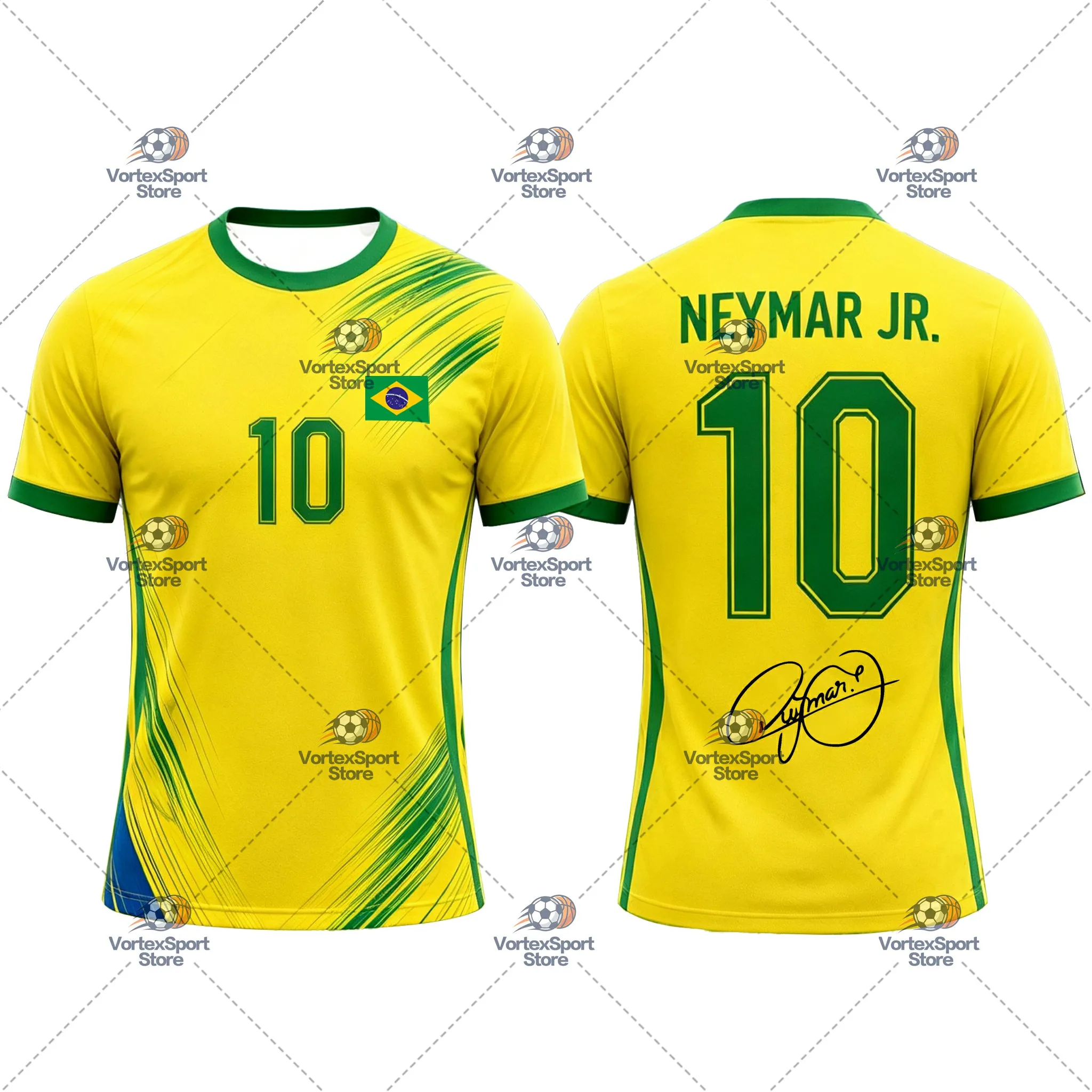 Explosions Brasilien Kinder Herren Neymar Nr. 10 Fußball Schnelltrocknendes T-Shirt Alle Größen Kurzarm Rundhals Fußballtrikot T-Shirts – Detail 10