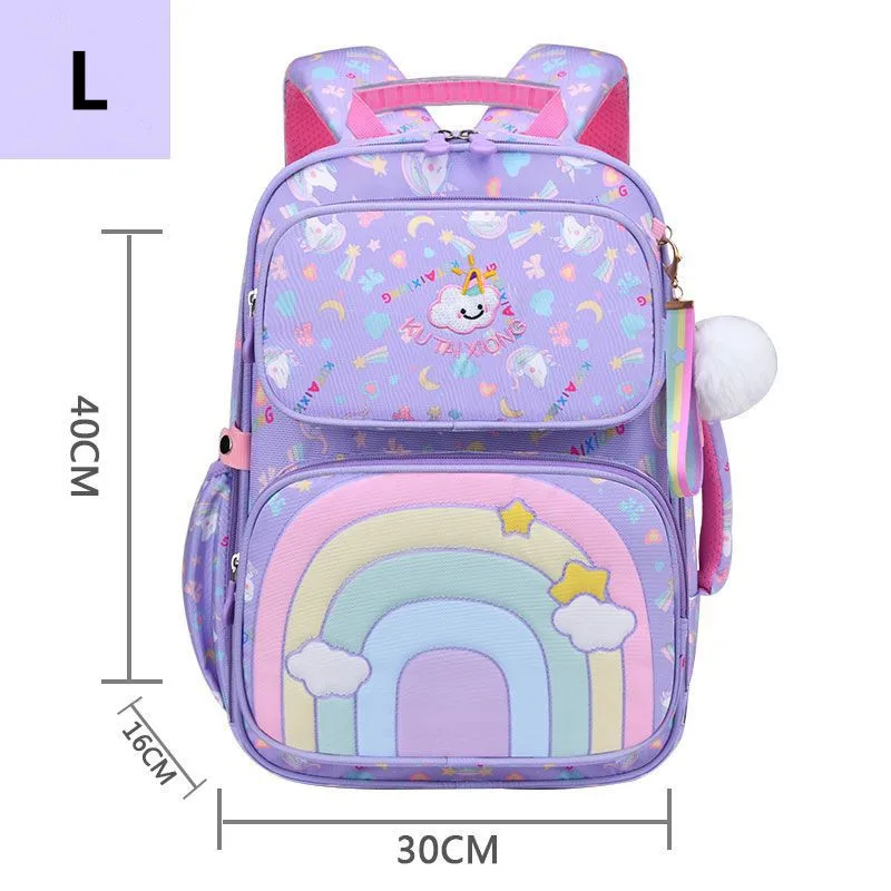 Rainbow series student backpacks for girls 2sizes large capacity school bag suitable for ages 1-6 Pink purple kids schoolbag