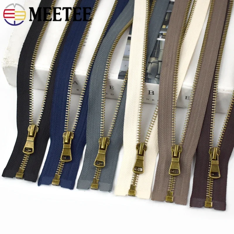 5/10Pcs 5# 40/50/60/70/80cm Metal Zippers Bronze Teeth Open-End Zipper Bag Jackets Tent Replace Zips Repair Kit Sewing Accessory