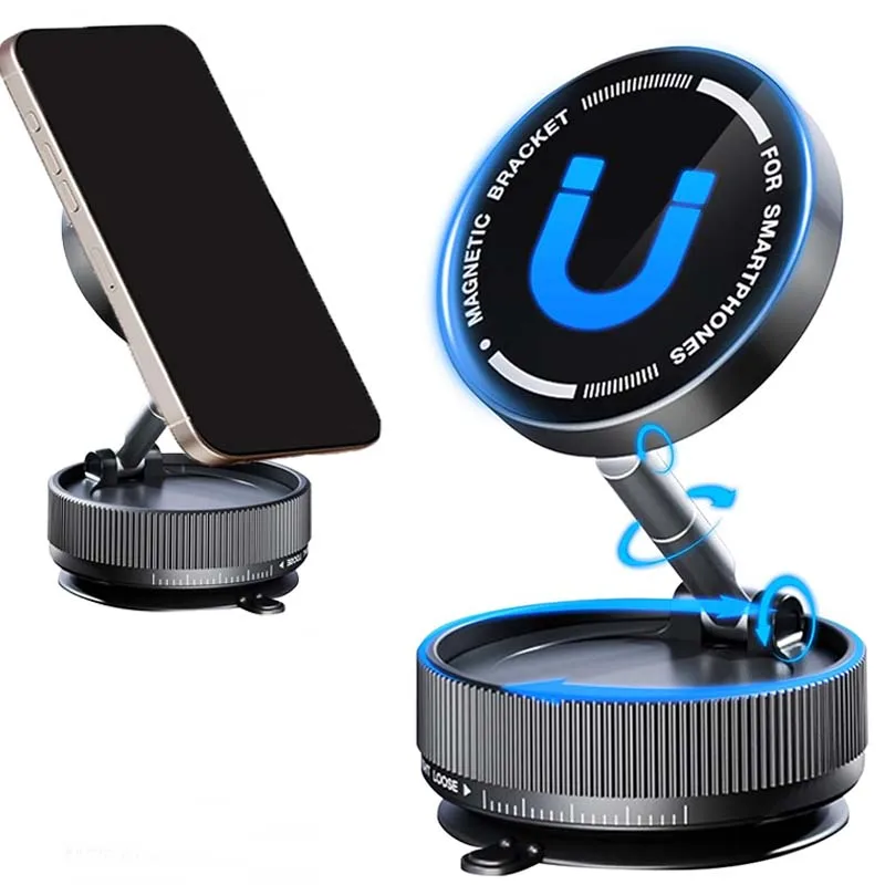 

Vacuum Magnetic Phone Holder, 360° Rotatable Car Mount, Adjustable Zinc Alloy Bracket for Car/Gym/Mirror, Fits Most Phones