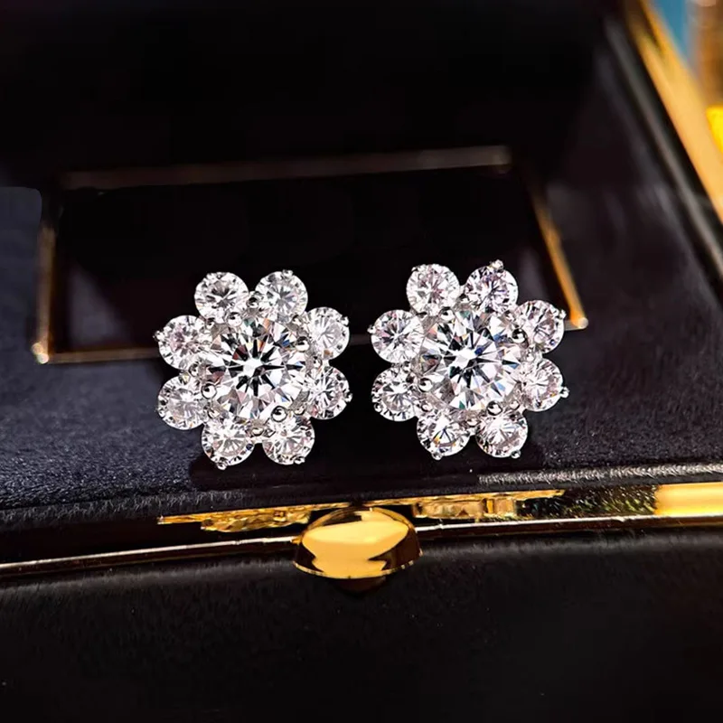 Xiaoyan's new 100% s925 pure silver Korean style minimalist floral zircon earrings anniversary commemorative gift