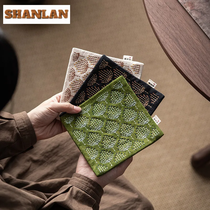 

Sashiko Embroidery Dandelion Pot Bearing Holder Teaware Heat Insulation Pad Dry Soaking Table Tea Tray Coasters Cha Ornaments