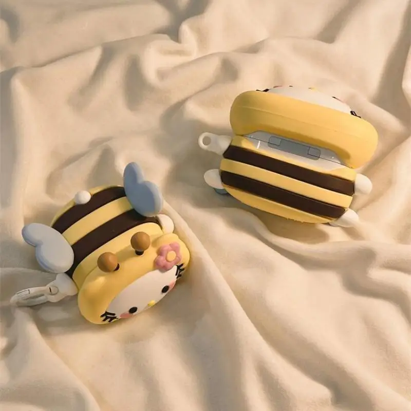 Hellokitty Kawaii Little Bee Dress Up حقيبة سماعة الاذن مناسبة ل Airpods1/2/3/4/pro/pro2 الديكور حافظة كرتونية لمحبي هدية