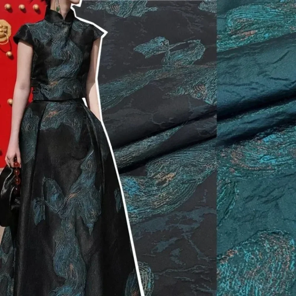 

New Chinese Style Yarn Dyed Jacquard Fabric Metal Wire Dress Windbreaker Jacket Fashion Brocade Dark Patterned Cloth