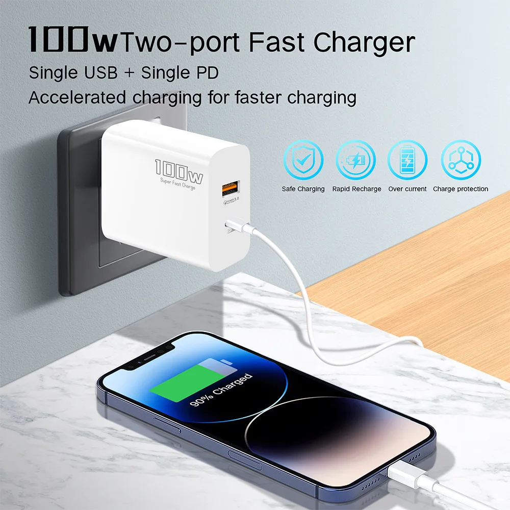 Olaf 100W USB C + USB A Super Charge cellulare EU/UK/US adattatore di ricarica rapida per Tablet Huawei Samsung Iphone