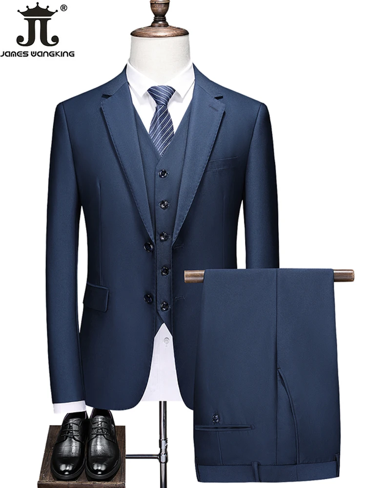 S-5XL ( Jacket+Vest+Pants ) High-end Brand Boutique Fabrics Solid Color Men's Formal Business Suit 3Pcs Set Groom Wedding Dress