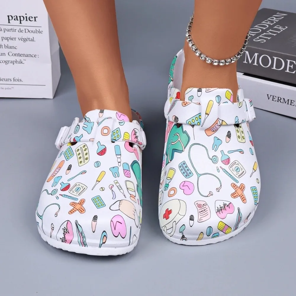 New EVA Work Shoes Printed Anti-slip Flat Sllippers Adjustable Buckle Soft Sole Indoor Sllippers