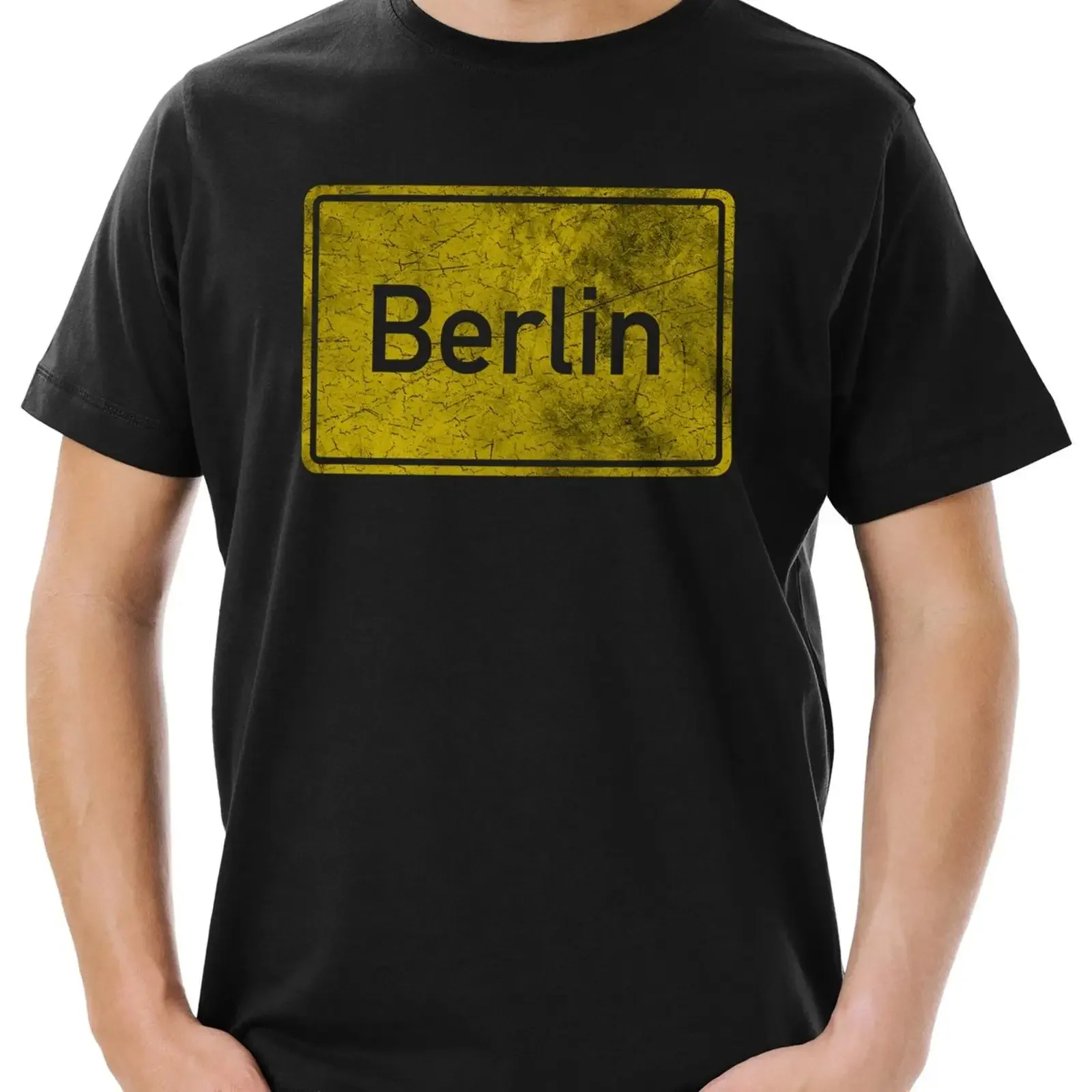 Camiseta Masculina Berlin Road Sign S Oferta Alemanha Cidade Vila Vintage Lavada Esticada Moda Unissex Roupas de Designer Gráficas