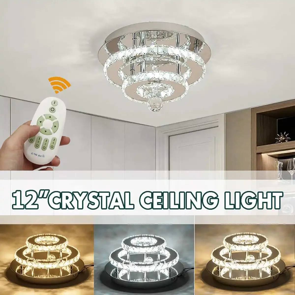 30cm Crystal Dimmable LED Ceiling Light With Remote Control Hallyway  Lamps Indoor Lighting Fixture Home 165V-265V