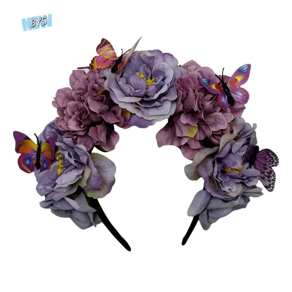 

Модная богемная повязка для волос с цветком, головной убор с бабочкой, обруч для волос в этническом стиле с цветочной короной, искусственный цветочный обруч для свадебной вечеринки